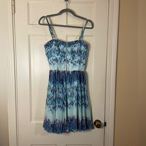 Guess Watercolor Zip Bodice Dress Womens 8 Blue White Sleeveless Sundress
